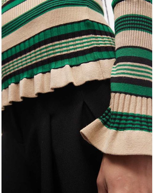 & Other Stories Green Long Sleeve Lightweight Knitted Top With Frill Edge