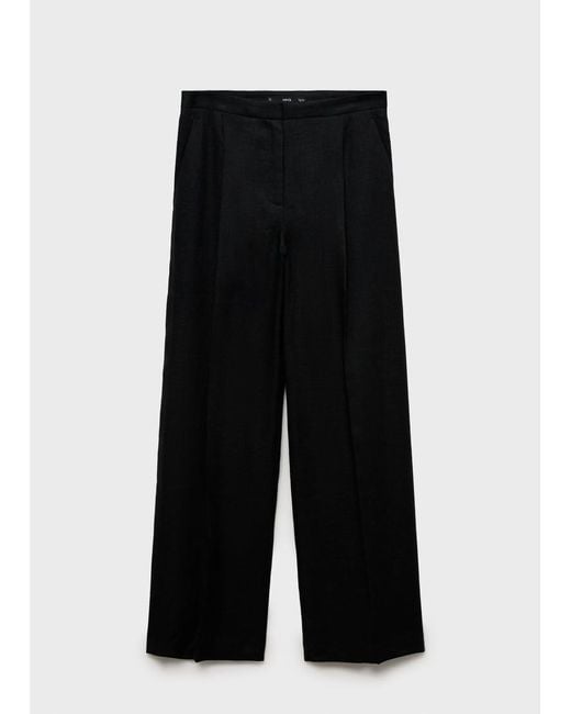 Mango Rechte Broek Van 100% Linnen in het Blue