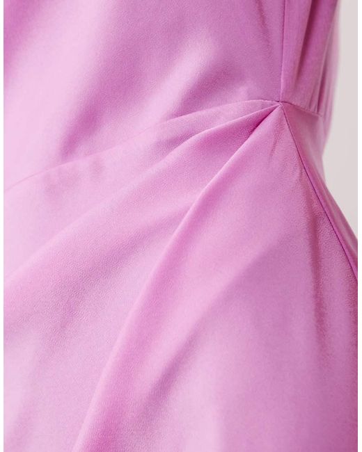 ASOS Pink Satin High Neck Pleated Bodice Midi Dress