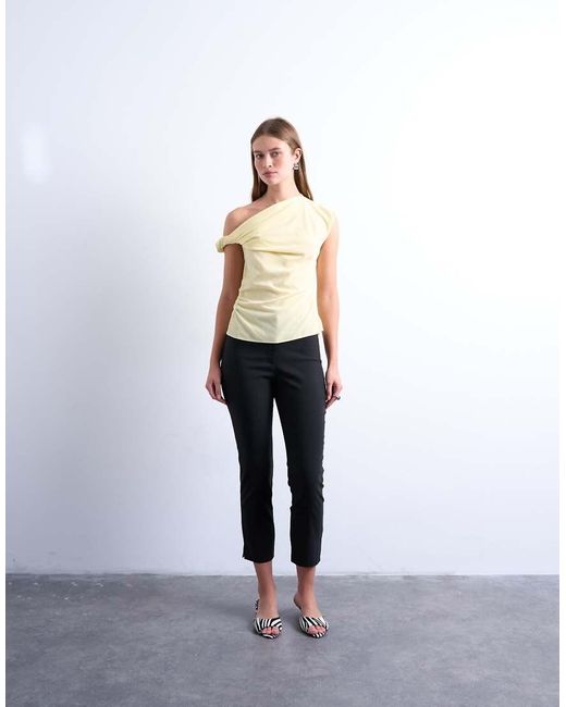 TOPSHOP White Twist Shoulder Velvet Top