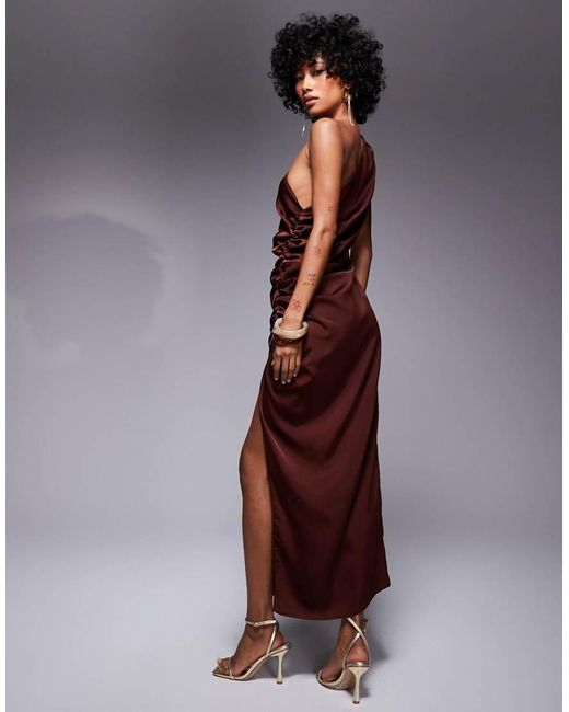 ASOS Purple One Shoulder Satin Ruched Side Midi Dress