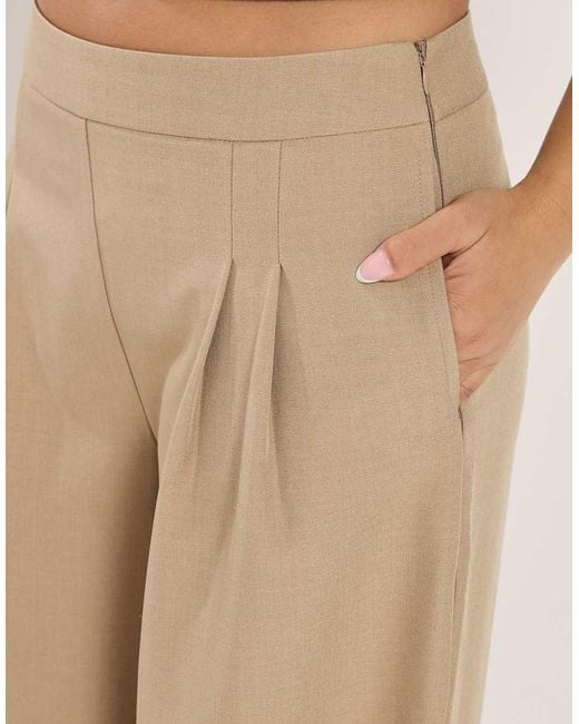 PixieGirl Natural Petite Pleated Palazzo Trousers
