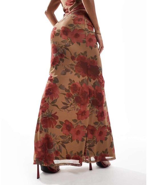 Falda Larga De Corte Sirena Con Estampado Floral De Malla De (Parte De Un Conjunto)-Rosa ASOS de color White