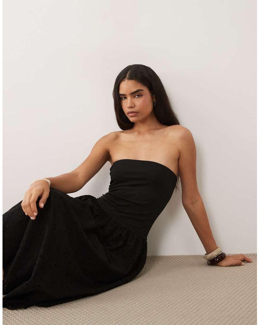 Mango Black 100% Cotton Off Shoulder Maxi Dress