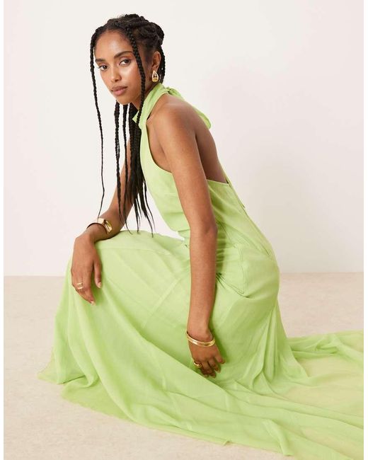ASOS Green Chiffon Halter Dropped Waist Maxi Dress