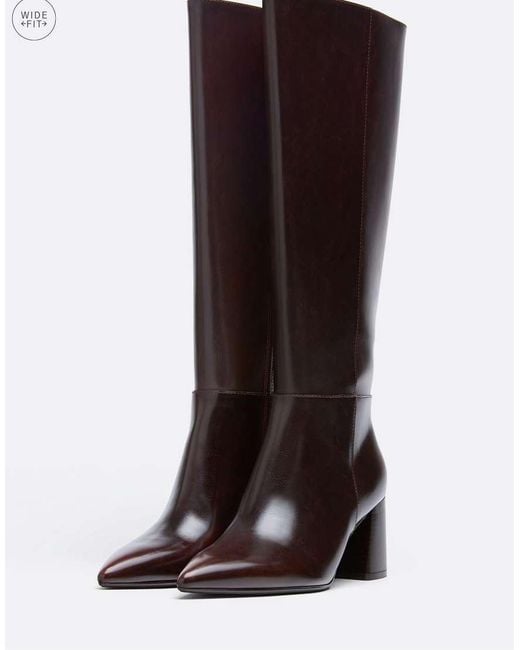 Stradivarius Brown Wide Fit. Heeled High-leg Boots