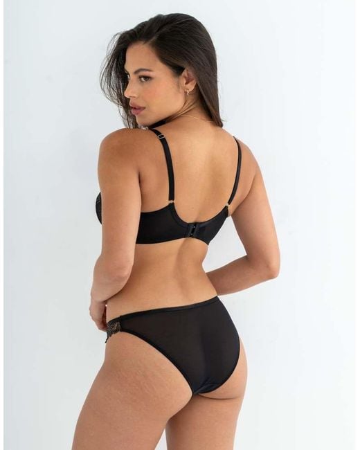 Pour Moi Black Queen Bee Embroidery Cut Out Bikini Brief