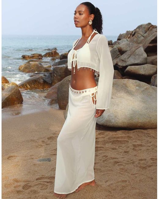Moda Minx White Chiffon Maxi Skirt With Shell Detail