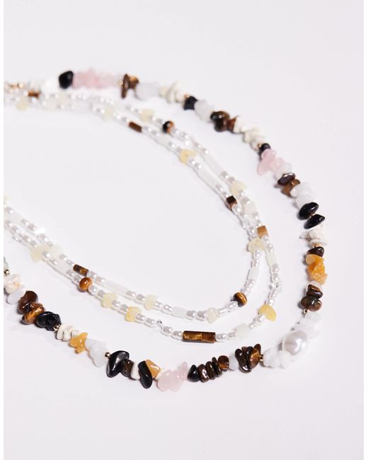 ASOS Natural Festival Semi-precious 3 Pack Beaded Mixed Chips Necklace for men