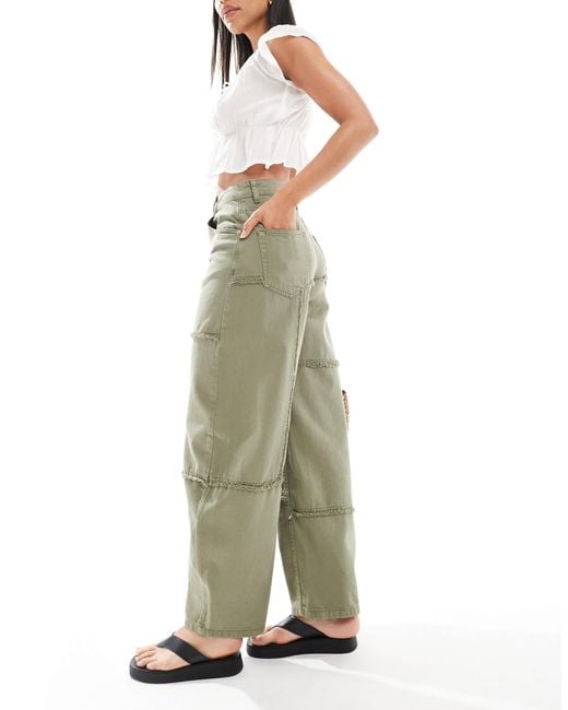 ASOS Green High Waisted Barrel Jean With Raw Edges
