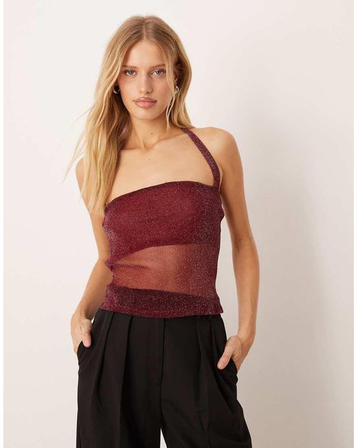 ASOS Haltertop Van Glittermesh in het Red