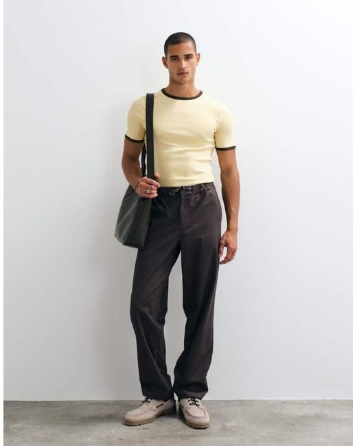 ASOS Natural Muscle Fit T-Shirt With Bound Ringer for men