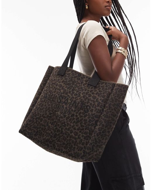 AllSaints Black Izzy Fuzzy Leopard Tote Bag