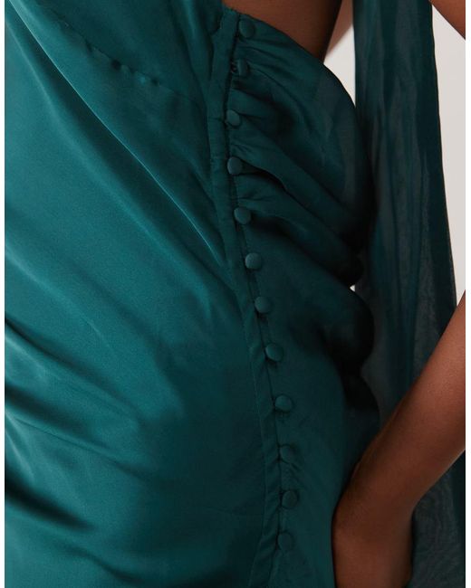ASOS Green Scarf Detail Asymmetric Satin Midaxi Dress