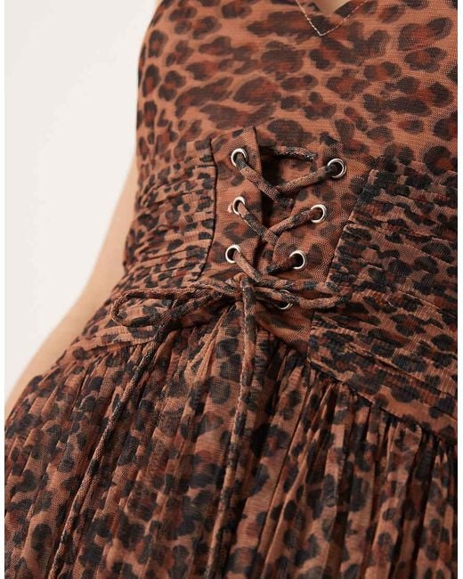 LACE & BEADS Brown Tulle Halter Lace Up Corset Detail Maxi Dress