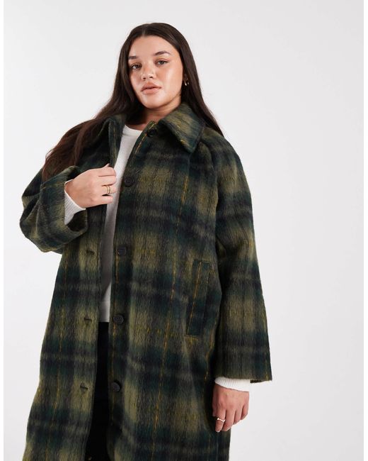 Manteau long aspect laine brossée à carreaux - foncé Noisy May en coloris Blue