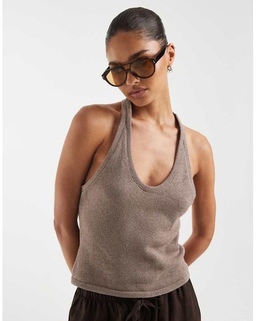 ASOS Brown Knitted Halter Top With Beads