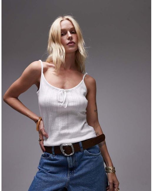 Canottiera Bianca Traforata Allacciata Sul Davanti di TOPSHOP in Gray