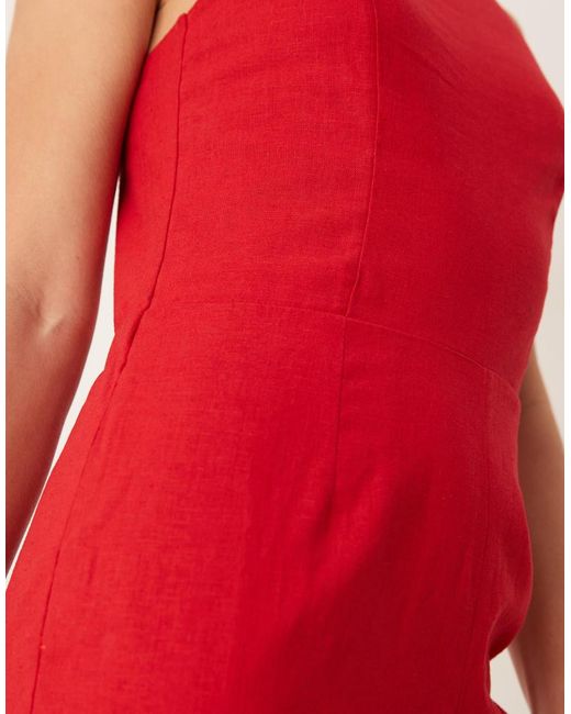 Abercrombie & Fitch Red Jumpsuit Apron Neck Linen Romper