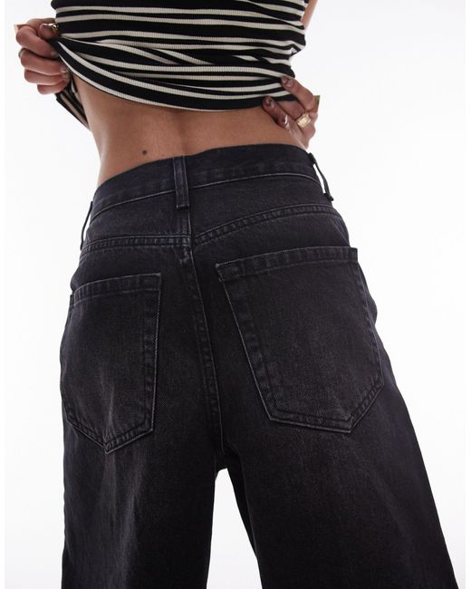 Short large en jean - profond TOPSHOP en coloris Black