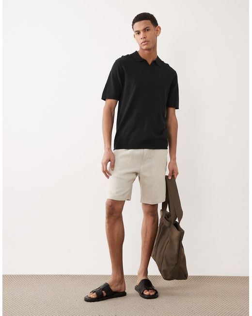 Jack & Jones Black Open Collar Knitted Polo for men