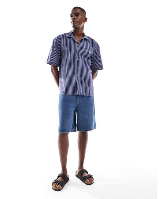 Chemise décontractée rayée avec col à revers et broderie sur la poitrine ASOS pour homme en coloris Blue
