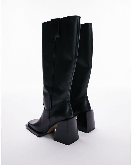 TOPSHOP Black Wide Fit Talia Premium Leather Square Toe Knee Boot