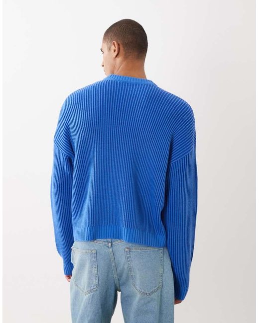 ASOS Blue Oversized Knitted Ribbed Jumper for men