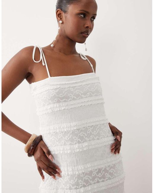 Vero Moda White Stretch Floral Lace Maxi Dress With Tie Cami Straps