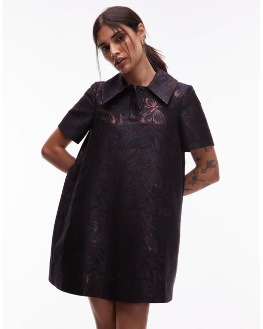 jacquard mini swing dress & Other Stories jacquard mini swing dress with embellished collar in gold