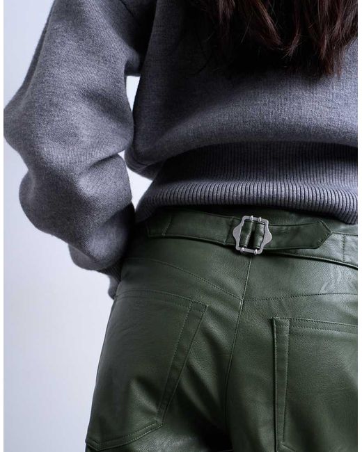 TOPSHOP Gray Faux Leather Cinch Trouser