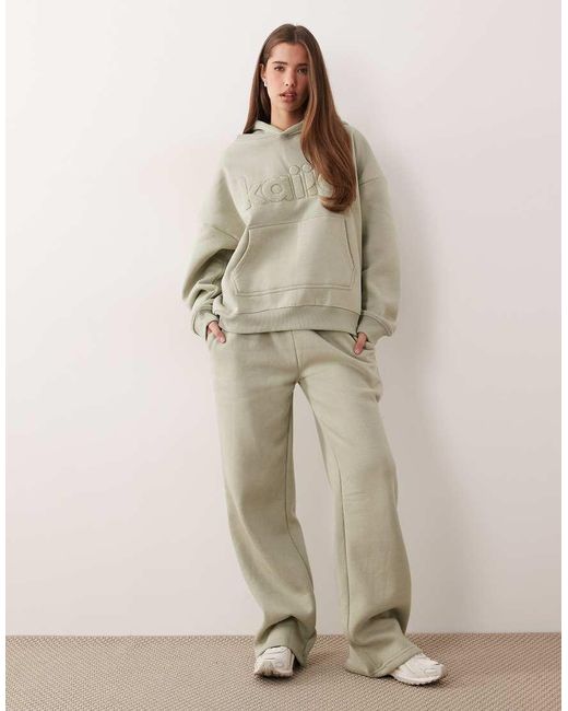 Kaiia Gray Cotton Rich Oversized Borg Logo Hoodie Co-ord