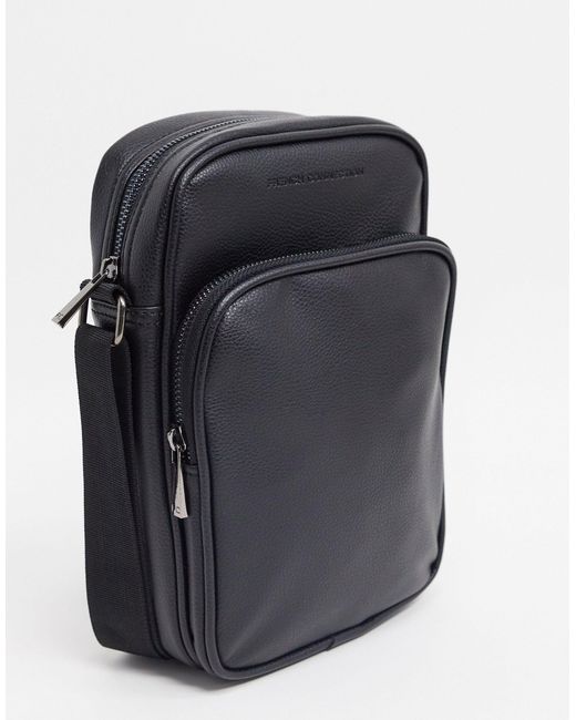 French Connection Black Premium Faux Leather Flight Bag for men
