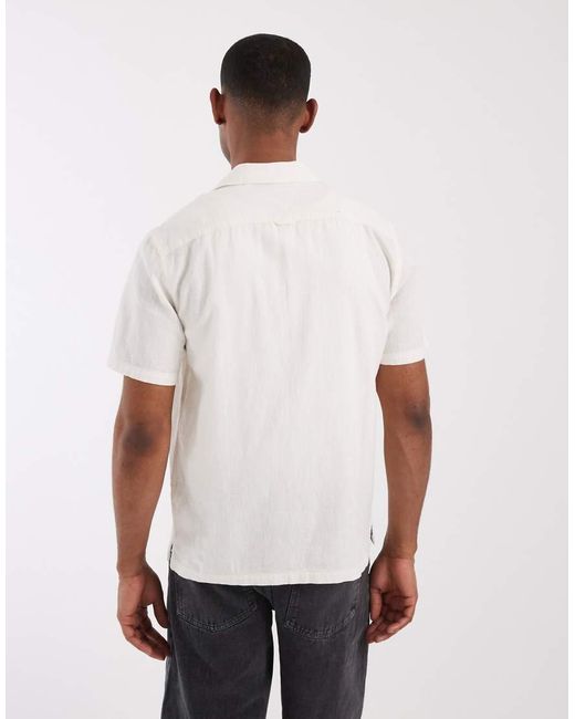 Tommy Hilfiger White Linen Blend Short Sleeve Shirt for men