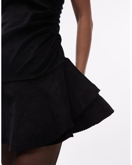 ASOS White Cord Short Sleeve Mini Dress With Ruching Tie Waist Detail