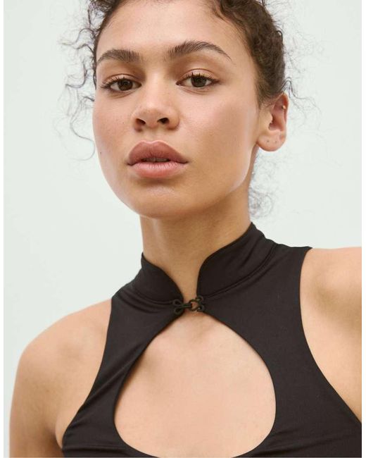 Stradivarius Black Polyamide Top With Neck Detail