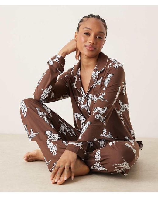 Chelsea Peers Brown Chelsea Peers Exclusive Tall Dalmation Long Sleeve Revere & Trouser Pyjama Set