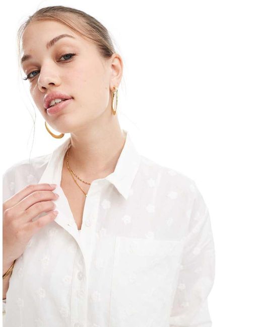 Miss Selfridge White Cotton Embroidered Oversized Shirt