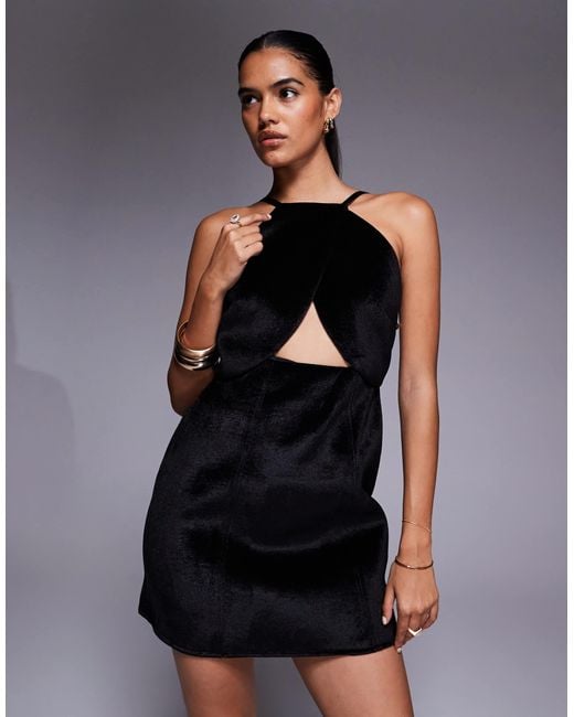 ASOS Blue Velvet Structured Mini Dress With Cutwork Embellishment