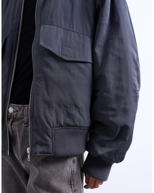 TOPSHOP Blue Rib Bomber Jacket