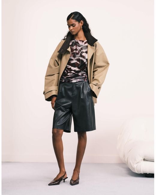 ASOS Natural – weiches strickoberteil mit seitlicher raffung und em print