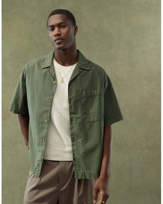 Camicia Oversize Effetto Lino Squadrata Kaki Con Rever di ASOS in Green da Uomo