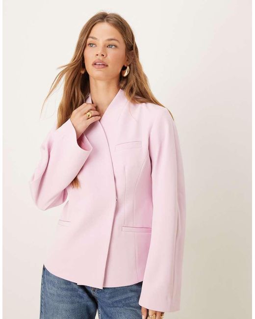 ASOS Pink Tailored Collarless Cocoon Sleeve Blazer