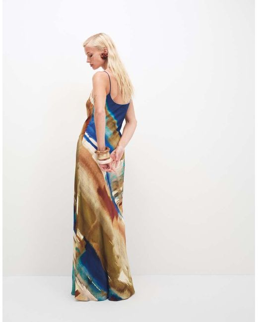 TOPSHOP Blue Satin Low Scoop Floor Length Slip Dress