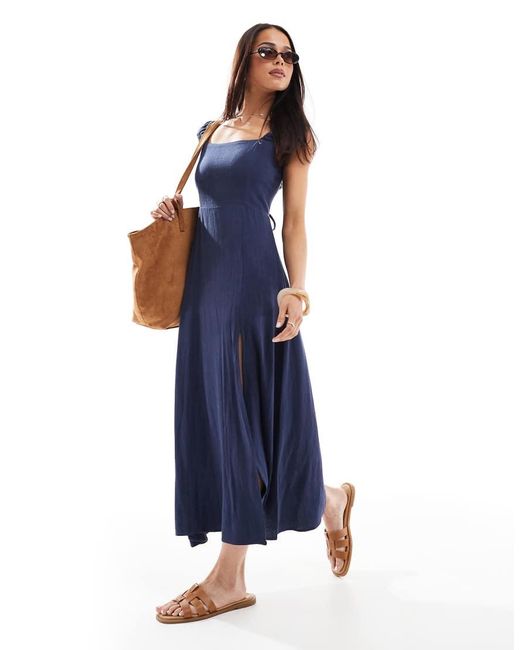 Stradivarius Midi Melkmeisjesjurk Met Split in het Blue