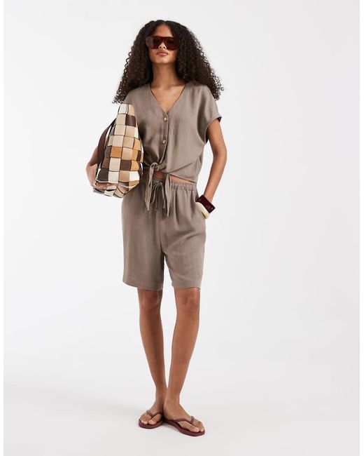 ONLY Brown Linen Mix Short Co-ord
