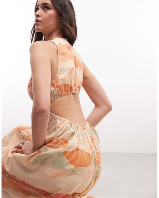 ASOS Natural Cotton Linen Waisted Maxi Dress