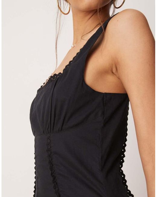 ASOS Black Prairie Square Neck Maxi Sundress With Dropped Waist