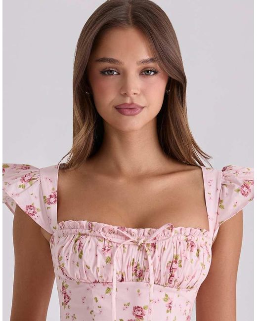 House Of Cb Pink Livia Vintage Rose Cotton Midi Sundress