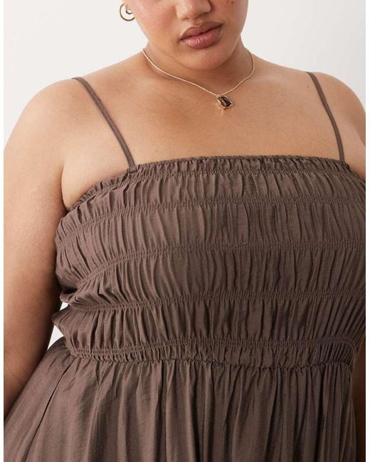 Brave Soul Brown Brave Soul Curve Strappy Shirred Sun Dress